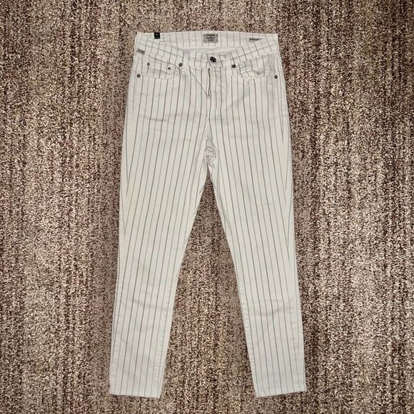 Citizens of Humanity Women's Rocket Crop High Rise Skinny Striped Jeans White - Picture 2 of 12